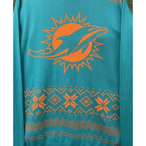 NFL Apparel FOCO Winter Ugly Sweater XMAS Knit Pullover Miami Dolphins Medium - Picture 2 of 11